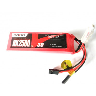 BATERIA LIPO ONBO RX 2500MAH 2S 7.4V 3C PLUG FUTABA OP-RX2500/3-2S